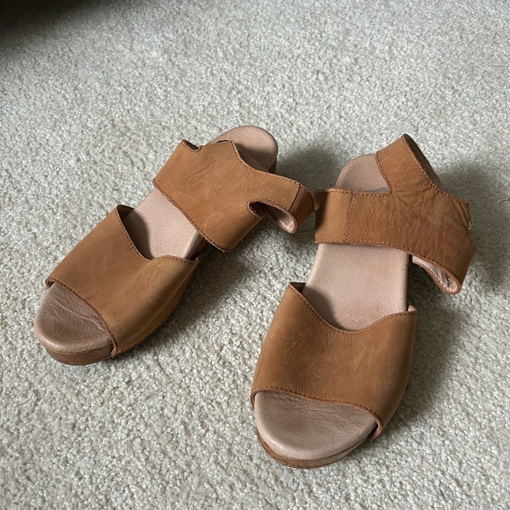 Dansko Brown Leather Open Toe Heeled Clogs Size 38